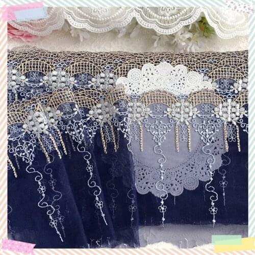 1Yard /22cm wide Blue Polyester Soft Mesh Embroidery Lace Trimmings Dress Accessories Lace Fabric Sewing Crafts Doll Material