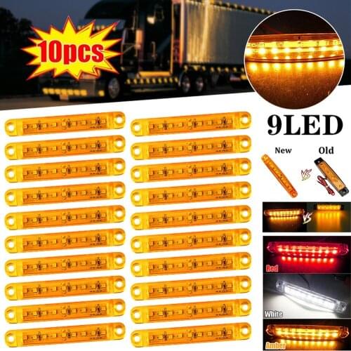 10pcs 12V-24v Car External Lights 9 LED Auto Car Bus Truck Lorry Side Marker Led Trailer Light Rear Side Lamp Red White Yellow