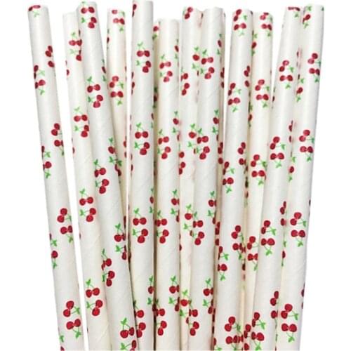 100pcs Fruit Cherry Paper Straws For Birthday Wedding Decorative Party Supplies Creative Drinking Straws