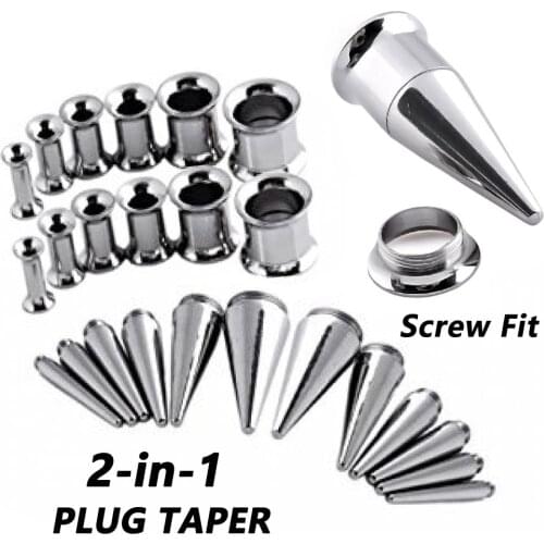 12 Pieces Stainless Steel Screw Fit Stretcher Ear Taper 2 in 1 Plug Tunnel Piercing Expander Jewelry Gauges Screw Up Kit 8g-00g
