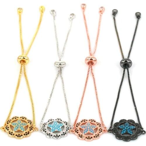 2017 Circle Star A Bracelet Micro Pave CZ Adjustable Gold Sliver Rose Gold Black Hand Chain Charm Adjustable DIY Jewelry