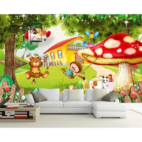 Beibehang Customized 3d cartoon mural wallpaper mushroom house childrens room TV kindergarten background wall 3d wallpaper