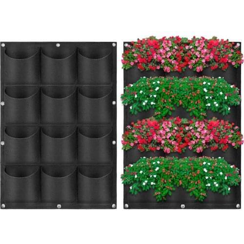 4/12 Pockets Plant Grow Bags Vertical Wall Garden Hanging Seedling Bag for Flower Plant Indoor Outdoor Growing Bags