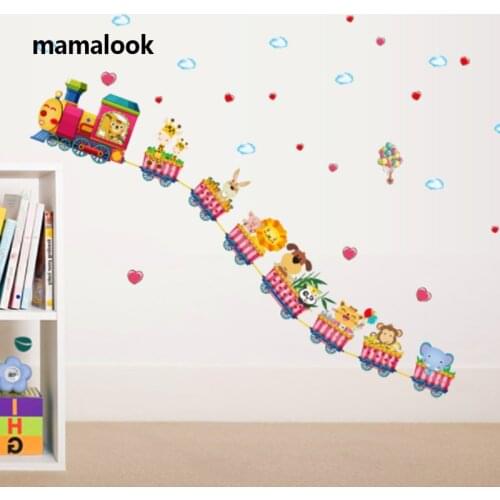 52x158cm Train circus safari animals Wall Stickers Children Room Home Decor Train Vinyl Kids Room Decal Nursery Decor