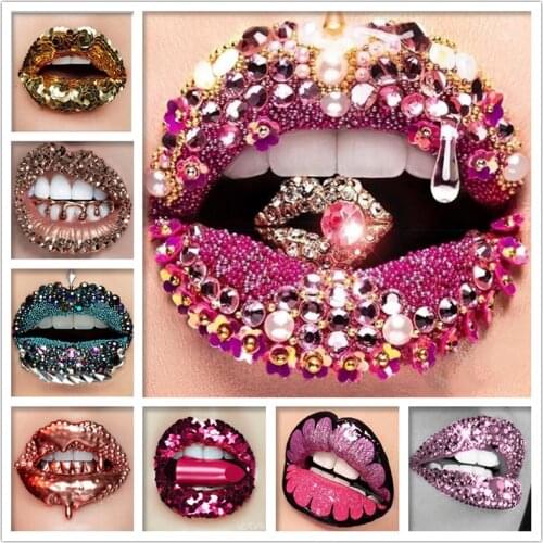 5D DIY Diamond Painting Sexy Lips Woman Picture Cross Stitch Gift Square/Round Full Drill Embroidery Mosaic Art Home Decoration