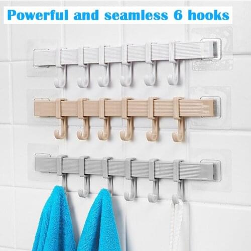 6 Rows Of Wall Hooks Self-adhesive Kitchen Bathroom Wall Suction Viscosity Door Hanger Hooks Universal Hook Towel Rack