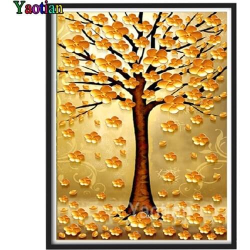 Diamond Painting Cross Stitch Nordic Abstract Art Golden Money Tree Full Square Round Diy 5d Diamond Embroidery Rhinestone Art