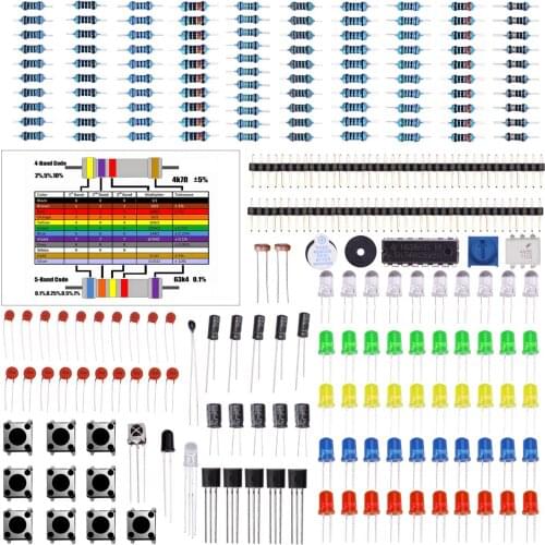 Electronics Component Basic Starter Kit w/ Precision Potentiometer, Buzzer, Capacitor Compatible for Arduino