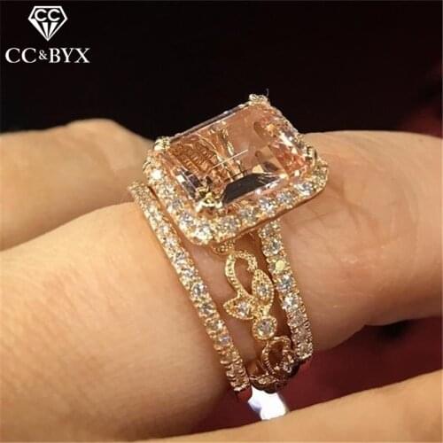 CC Sets Rings For Women Creative Champagne Cubic Zirconia Couple Ring Bridal Wedding Engagement Jewelry Bijoux Femme CC2397