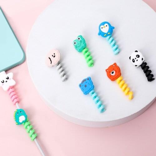 1 Piece Cartoon Data Cable Winder Student Break Proof Silicone Protection Sleeve Physical Cables Winder Earphone Holder