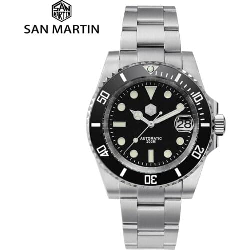San Martin Diver Watch Ghost Sapphire Glass Automatic Mechanical Watches Ceramic Bezel 200M Waterproof Luminous Date Window