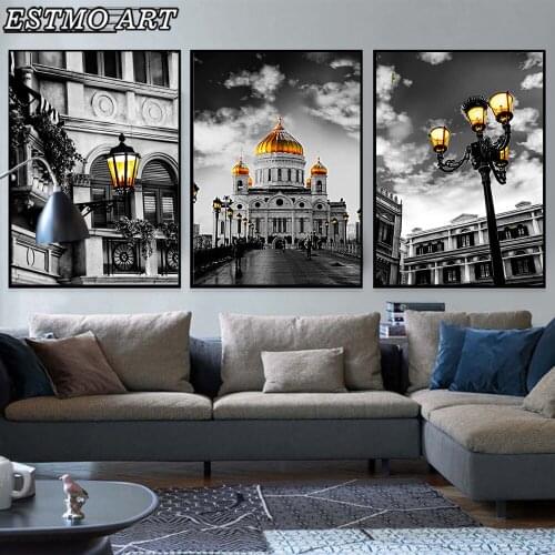Black and White Russia St. Petersburg Cathedral Canvas Decorativas Art Modern Art for Home Wall Decor for Living Room Poster