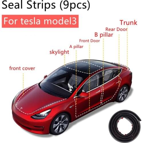 For Tesla Model 3 Exterior Accessories Car Door Skylight Seal Strip Kit Soundproof Noise Insulation Weather Strip Sealing 9Pcs