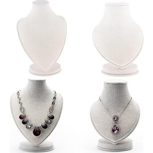 Home Shop Counter Necklace Display Bust Linen Fabric Rustic Showcase Jewelry Rack 14cm/22cm