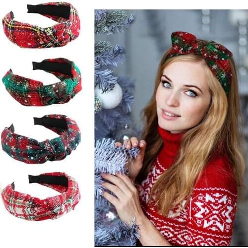 Xmas Knotted Elastics Bandana Headband For Women Snowflake Striped Lattice Hair Band Girls Christmas Gift Hair Accessories