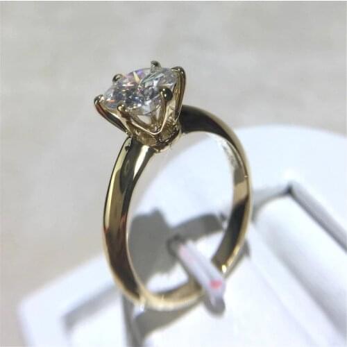 Classic 14K Yellow Gold 6 claws Trendy Moissanite Ring VVS1 Round Cut 1ct 2ct 3ct Engagement Anniversary Ring