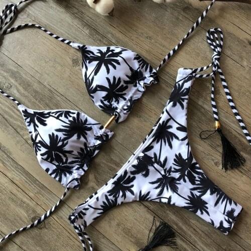 Palm Tree Bikini Set Brazilian Bathing Suit Retro Vintage Swimsuit Women Sexy Swimwear Bandage Beachwear Floral Print Tankini