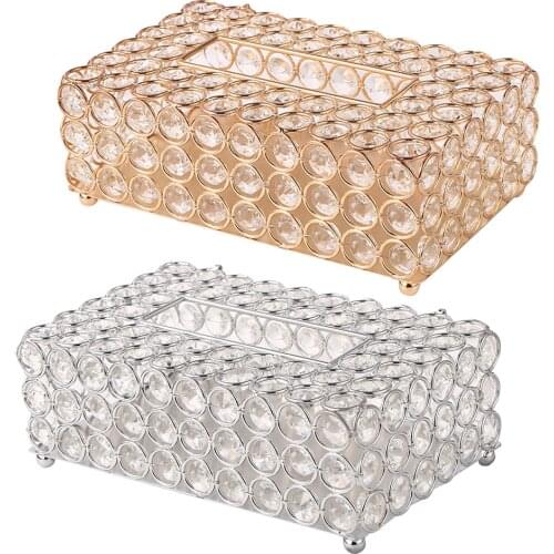 Beautiful Paper Rack Holder Office Table Napkin Tray Wedding Party Home Decor Crystal Tissue Box Creative Fabric Style Metal