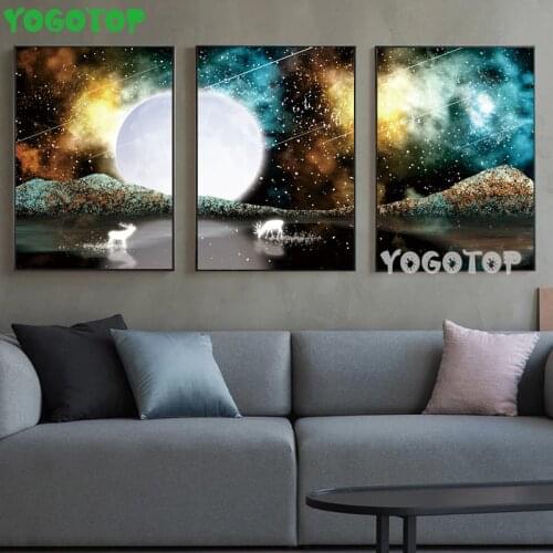 Moon deer, night scenery 3 Pieces Diy diamond Painting 5D puzzle Mosaic rhinestone full diamond embroidery Home Decor ML1570