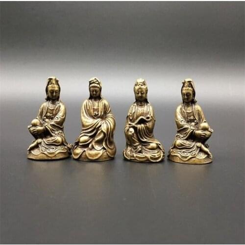 Copper Statue Chinese Copper Carved Pure Copper Buddha Statue Guan Yin Kwan-yin Bodhisattva Exquisite Small Statues
