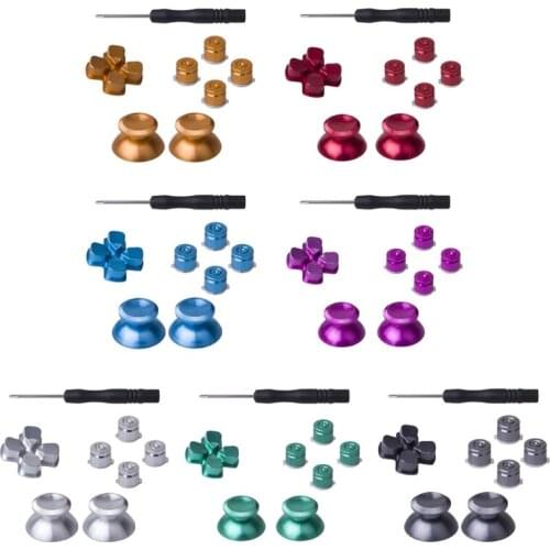 Metal Bullet Buttons ABXY Buttons + Thumbsticks Thumb Grip & D-pad Compatible with PS4 Controller Mod Kit