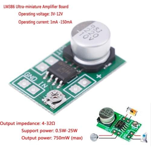 DC 3V~12V 5V 6V LM386 Mini Micro Audio Power Amplifier Board AMP Module 750mW