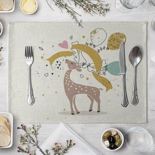Fashion Print Rectangle Cotton Linen Western Style Table Pad Cut Mats Placemat for Dinner Kitchen Table 40x30cm Cartoon Animal
