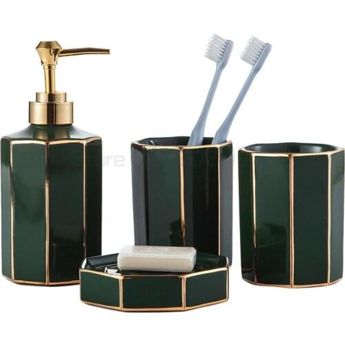 Painted gold bath and bathroom five piece set creative ceramic bathroom household toothbrush cup holder mouthwash cup