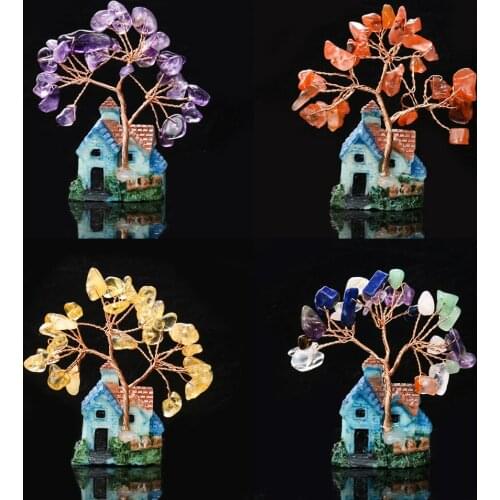 Natural Crystal Amethyst Citrine Quartz Cluster Specimen Lucky Tree Healing Feng Shui Money Tree Tabletop Paperweight Home Decor