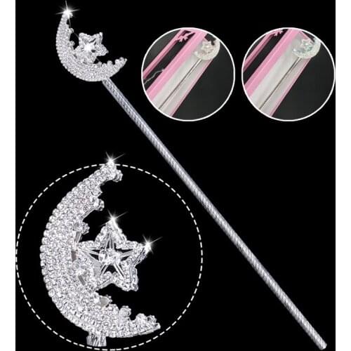 Newly Role Play Queen Wand Glittery Rhinestone Moon and Star Princess Party Costume Pageant Halloween Dress Ball Props 49cm