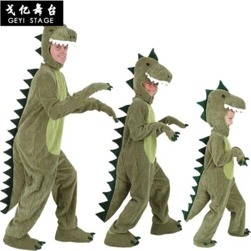 New Dinosaur Kigurumi Green Cartoon Animal Jumpsuit Halloween Cosplay Christmas costumes for parent-child Flannel Comfortable
