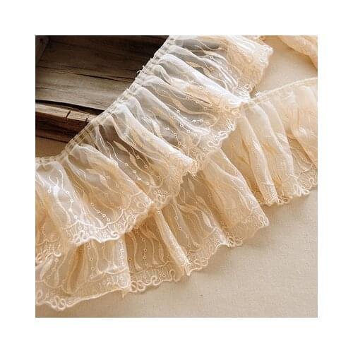 1meter 15CM wide Wavelet Pleated Mesh Yarn Fold Pink Apricot Lace Trims dress hair accessories boots bag Lolita decoration