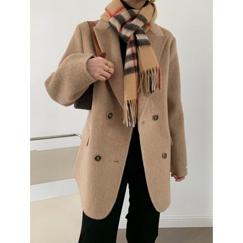 High-end koala wool short suit collar double-breasted double-sided cashmere coat woolen coat female 21 new