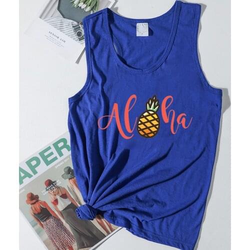 Pineapple Aloha Tank Top Women Colored Tops Pineapple Vintage Clothing Print 2021 Summer Hawaii Beach White Top Girls L