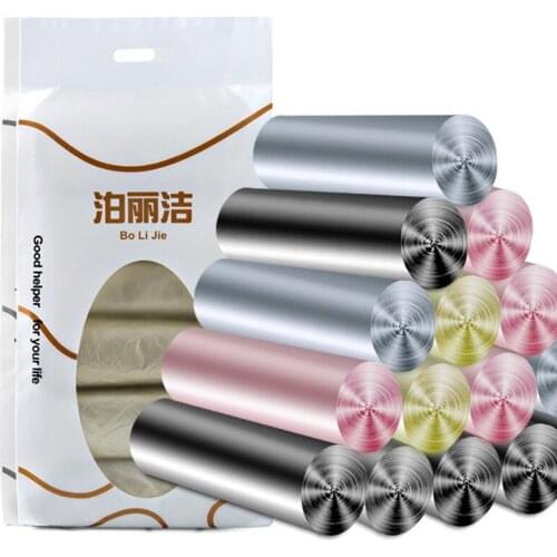 Home Storage Thickened Break Garbage Bag Kitchen Portable Silver Steel Bag Home Black Large Disposable Garbage Bag 6 Roll