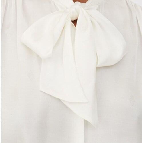 2021 Spring Womens Satin Shirt Casual Lantern Sleeves Elegant Lady OL White Blouse