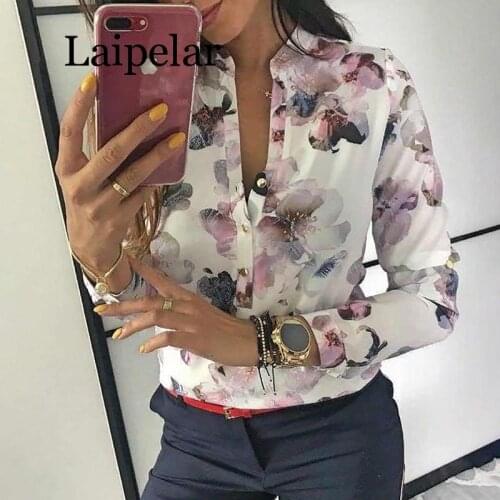Laipelar 2019 Spring Women Elegant Casual Blouse Floral Print Button Design Long Sleeve Shirt Basic Top