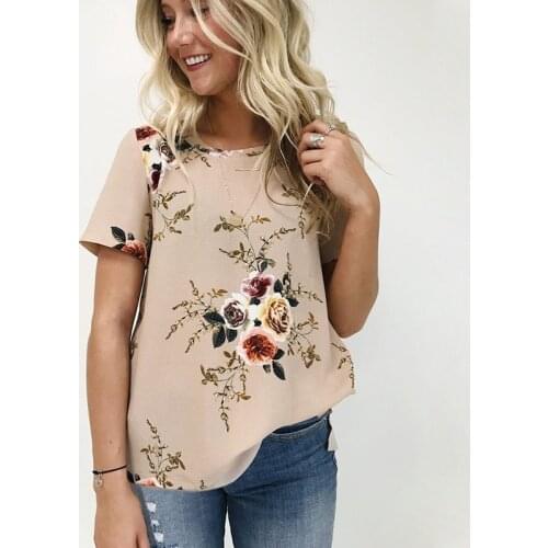 Summer Chiffon T-shirt Women Floral Printed Tee Tops Ladies Short Sleeve Casual Pullovers Top Plus Size O-Neck Fashion T Shirt