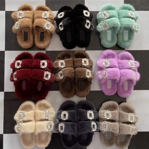 New Arrival Mink Fur Slippers Girl Luxury Fluffy Fur Slippers Ladies Indoor Warm Fur Thongs Women Amazing Plush Fur Slides