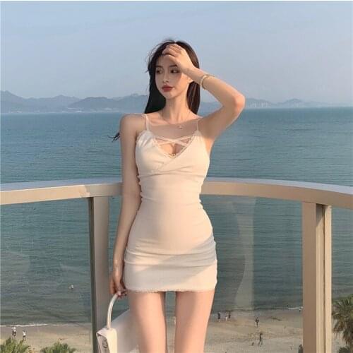 Wenfly Women Sexy Dresses Lace Cotton Suspender V-Neck Hollow Out Backless Beach Sweet Skinny A-line Mini Party Dress