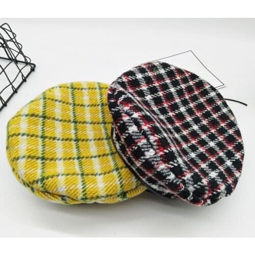 INS Female Classic Plaid Berets Brand Style Fall Winter Paris Hat Red Houndstooth Beret Adjustable 2 Colors Gorras