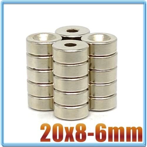 1/2/5/10Pcs 20x8-6 Neodymium Magnet 20mm x 8mm Hole 6mm NdFeB N35 Round Super Powerful Strong Permanent Magnetic imanes Disc