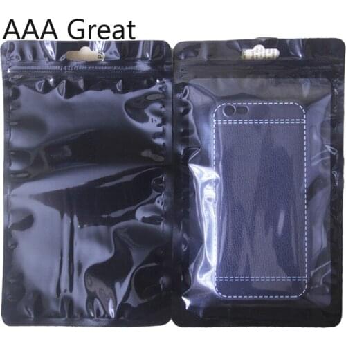 100Pcs/Lot Bag Ziplock Bags Mobile Phone Case Packaging Bag Black Wordless Front Clear Hang Hole Pouches Storage Accessories New
