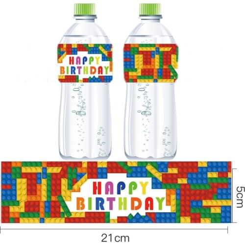 Omilut 12pcs Building Blocks Water Bottle Labe Baby Shower Boy Favor Gift Stickers Birthday Party Decor Supllies Stickers