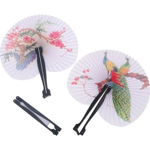 2Pcs China Style Retro Flower Printing Hand Fan Folding Fan Decor Crafts Gifts