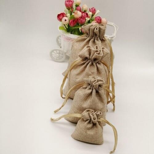 30pcs Sack Jute Gift Bag Silk Ribbon Drawstring Jute Bag Jute Webbing Handles for Bags Gift Packaging Bags Storage Travel Pouch