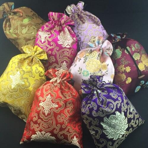 50pcs Extra Large Drawstring Gift Bag Christmas Wedding Party Favor Bags Silk Brocade Jewelry pouches Packaging Bags with Lined
