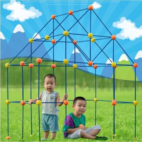 69pcs/set Construction Fort Assembling Building Blocks Indoor Outdoor DIY Tent Q6PD