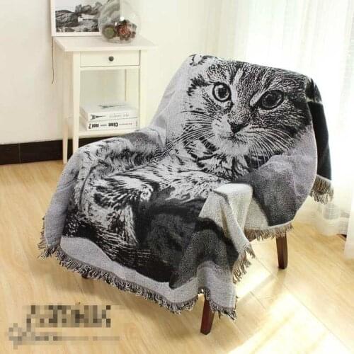 Free shipping 100%cotton thread lovely black&white cat throw single size retro& nostalgic sofa leisure blanket bedspread одеяло