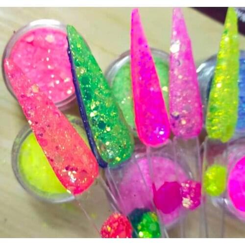 6 Bottles (.35 oz)Holiday Colored Glitter Acrylic Nail Powders! Acrylic Powder FIERCE PINK Glitter Acrylic + Dip Powder-Glitter